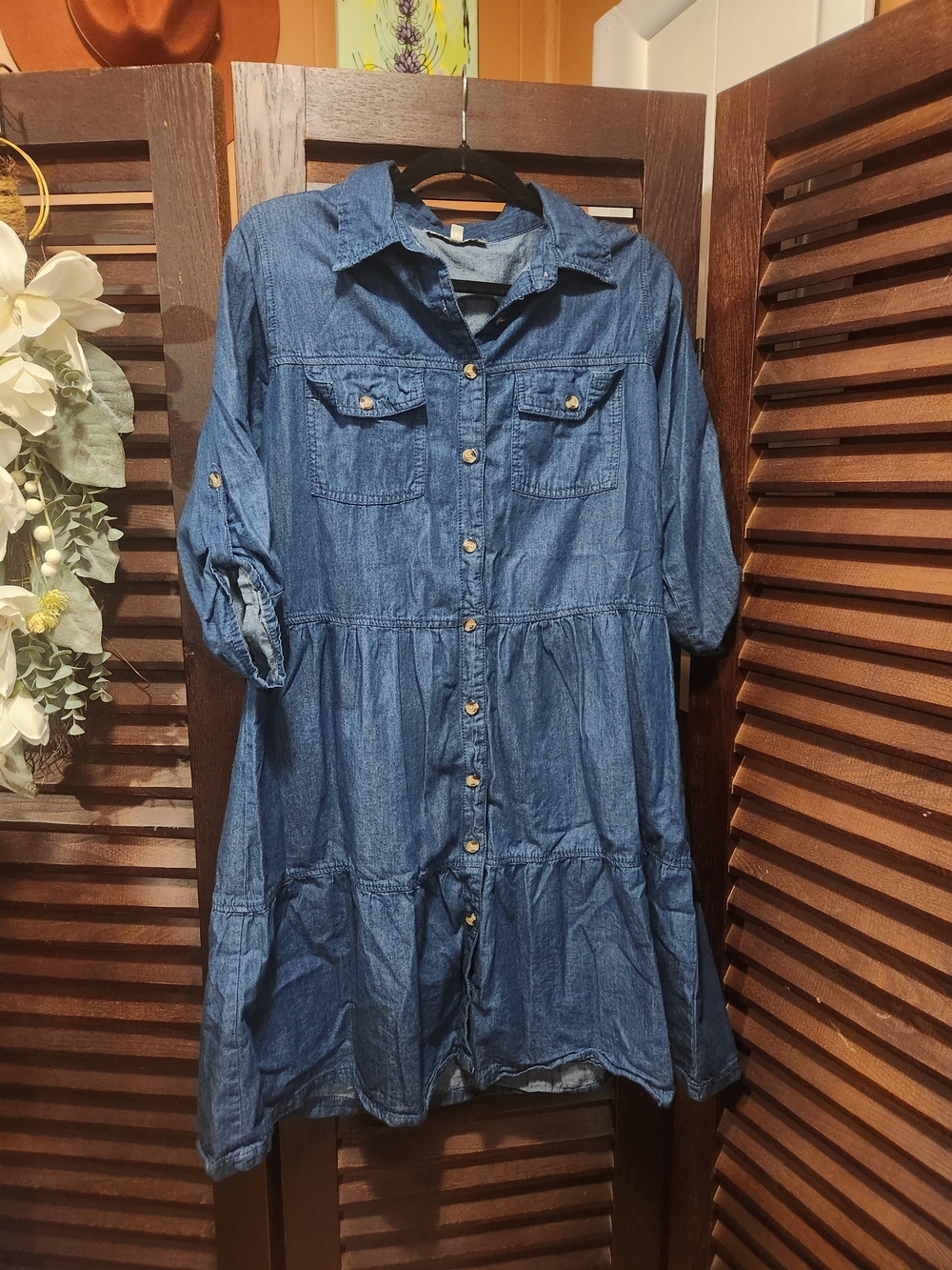 Speed Control Denim Midi Shirt Dress - Blue